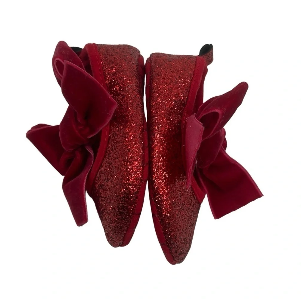 Target Red Glitter Velvet Bow Slip On Mary Jane Shoes Size 0-3 Mths Baby Girl